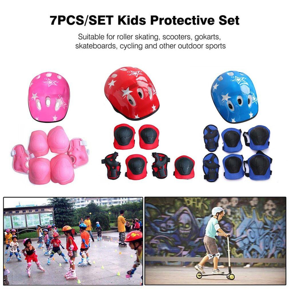 7pcs/set Protective Gears Boys & Girls Kids Skate Cycling Bike Safety Helmet Knee Elbow Pad