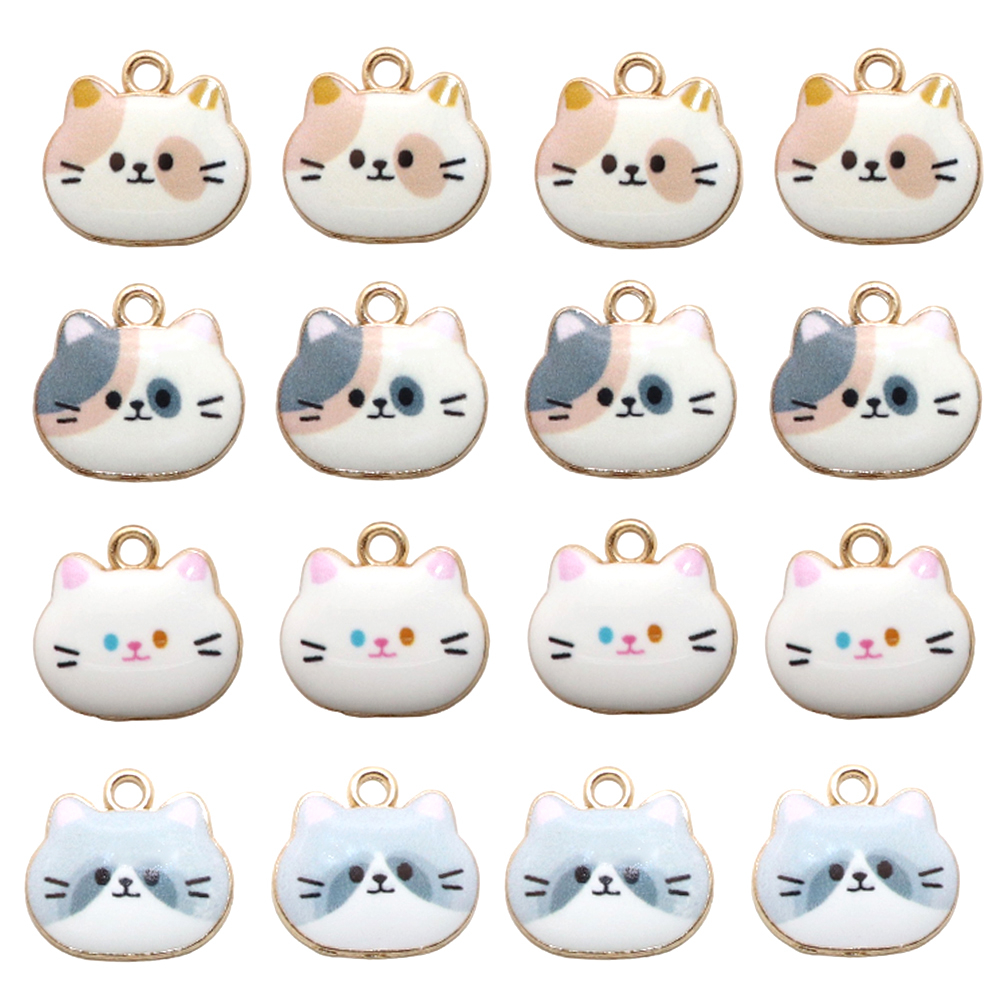 8pcs Alloy Drip Oil Cute Cartoon Cat Head Animal Charm Bracelet Necklace Pendant DIY Bracelet Necklace Handcrafted Jewelry Accessories