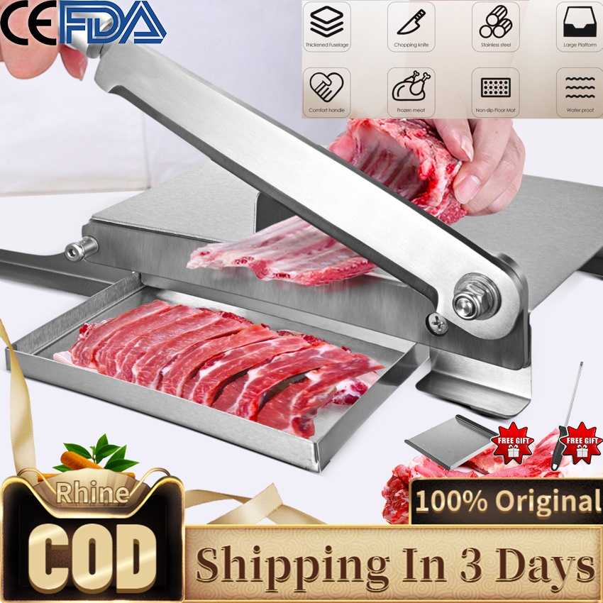 9.5-Inch Strong Manual Ribs Slicer Household Food Grade Stainless Steel Deboning Slicer Chicken Ribs Vanilla Labor-Saving Meat Slicer Non-Slip Storable Household Cooking With Sharpener