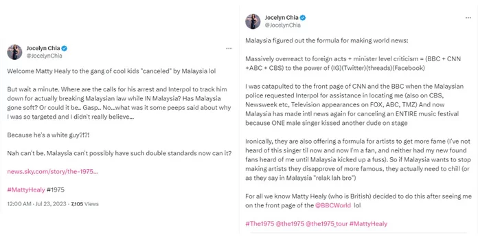 Infamous Comedian Jocelyn Chia Thinks She Inspired The 1975’s Matty Healy To Be “Cancelled” By Malaysians