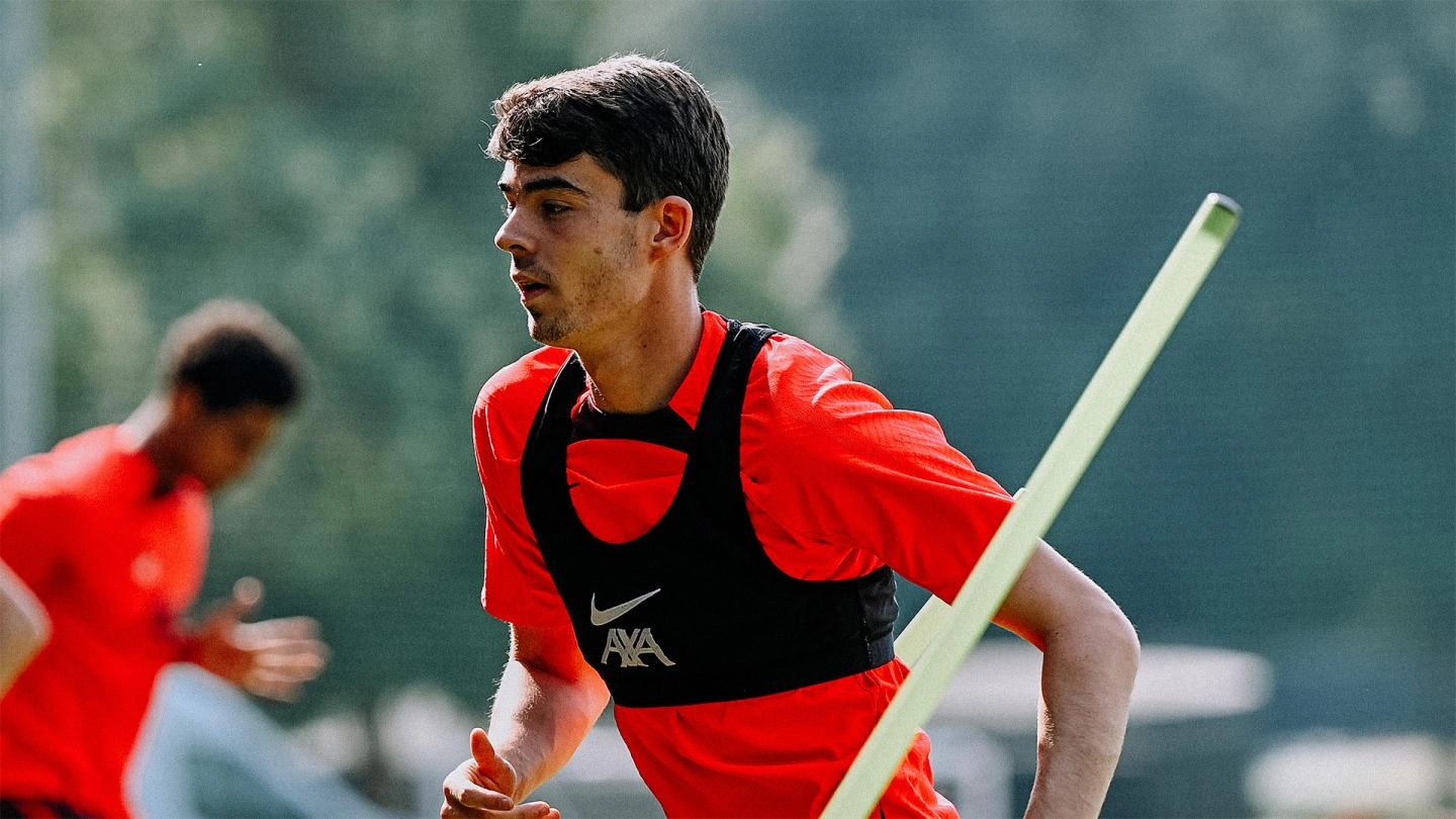 Dominic Corness runs during a Liverpool FC training session