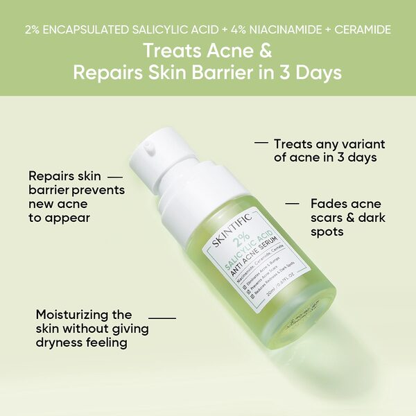 SKINTIFIC 2% Salicylic Acid Anti Acne Serum Spot Scars Treatment Brightening Face Serum For Repair Skin Barrier (20ml) hanya RM40.00 di Shopee