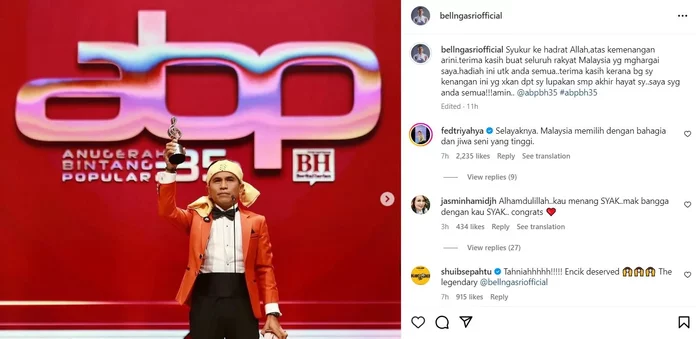 “Saya Pula Yang Sedih”- Siti Nuraliza Dan Rakan Artis Turut Sebak Melihat Kemenangan Bell Ngasri Di ABPBH35