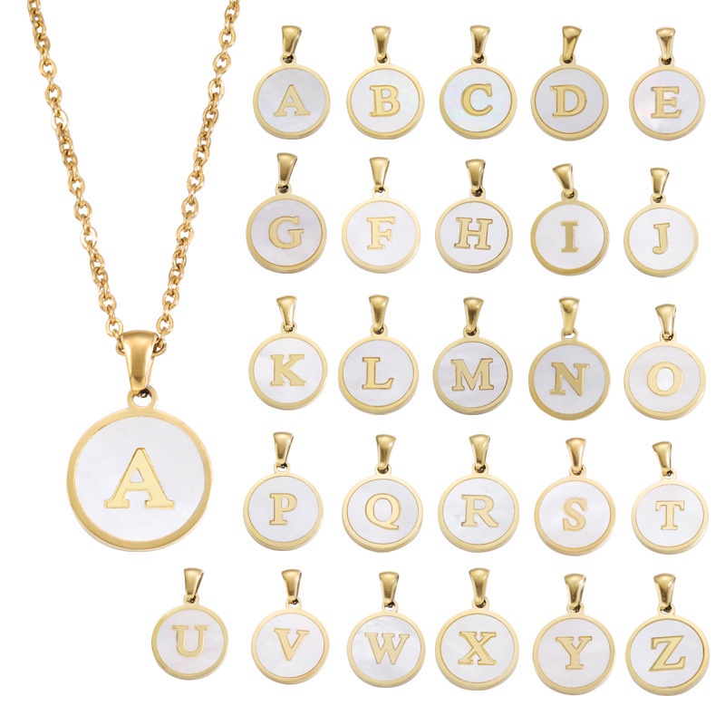 A-Z English alphabet Necklace Simple Alloy Letter Necklace Round Pendant Pendant Chain