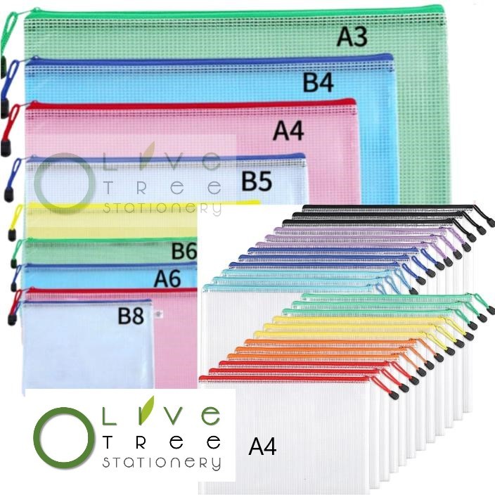 A3,A4,A5.5,A5,B4, B6 Mesh Zipper File Zipper Bag Zip Bag Waterproof Transparent Portable Bag Office School Supplies