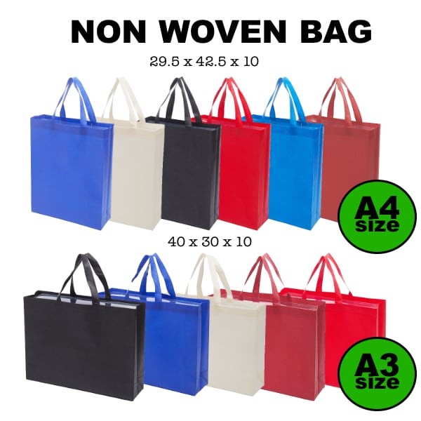 A4 A3 Non-Woven Bag / Shopping Woven Bag / Gift Bag / Tote Bag / Food Delivery Bag / Reusable Grocery Bags with Handle