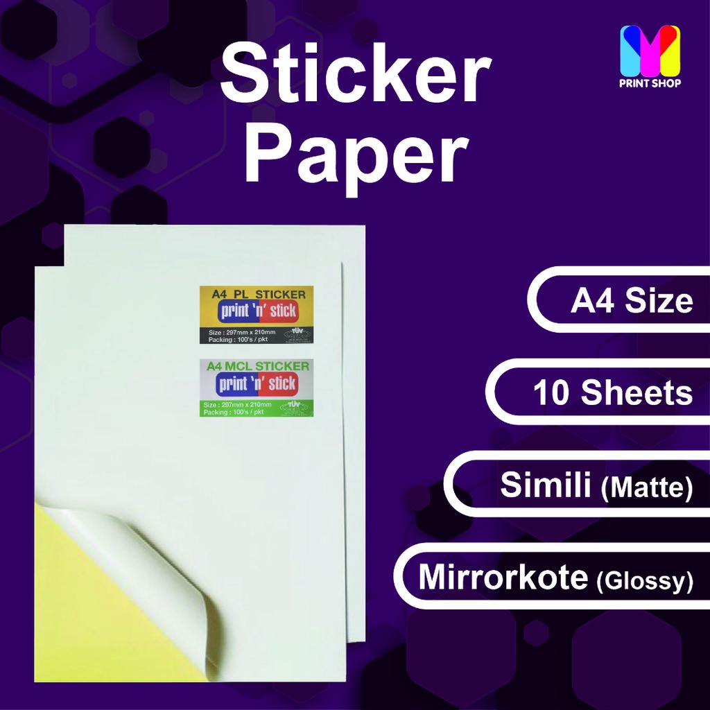 A4 Label Sticker Paper Anti Fade 100gsm - Pack of 10 (Laser / Inkjet Printer printable)