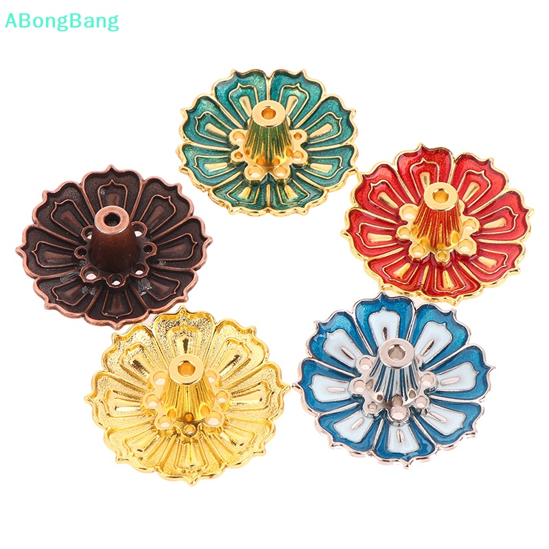 ABongBang 1Pc Lotus Alloy Incense Burner Stick Holder Home Buddhism Line Incense Plate Sandal Coil Base Delicate Temples Home Decor Nice