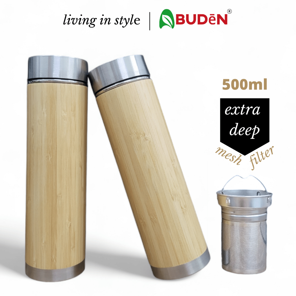 Abuden Eco-Friendly Bamboo Tumbler Stylish Sustainable Tea-Infusion Ready Thermos Preserve Heat Triple Layer Inner SU304