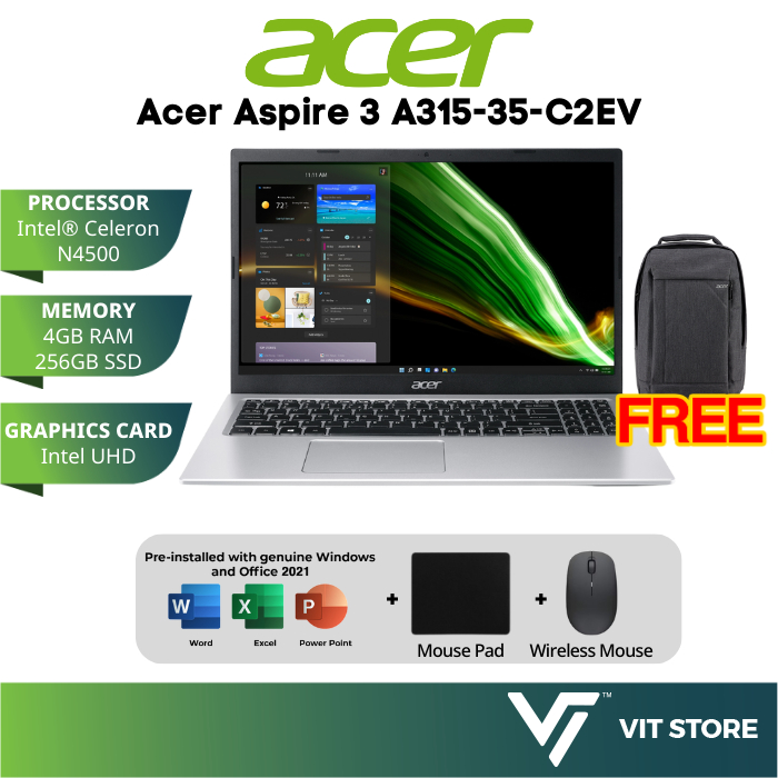 ACER Aspire 3 A315-35-C2EV Intel Celeron N4500 4GB 256GB Intel UHD 15.6" FHD W11 H&S A315 Laptop