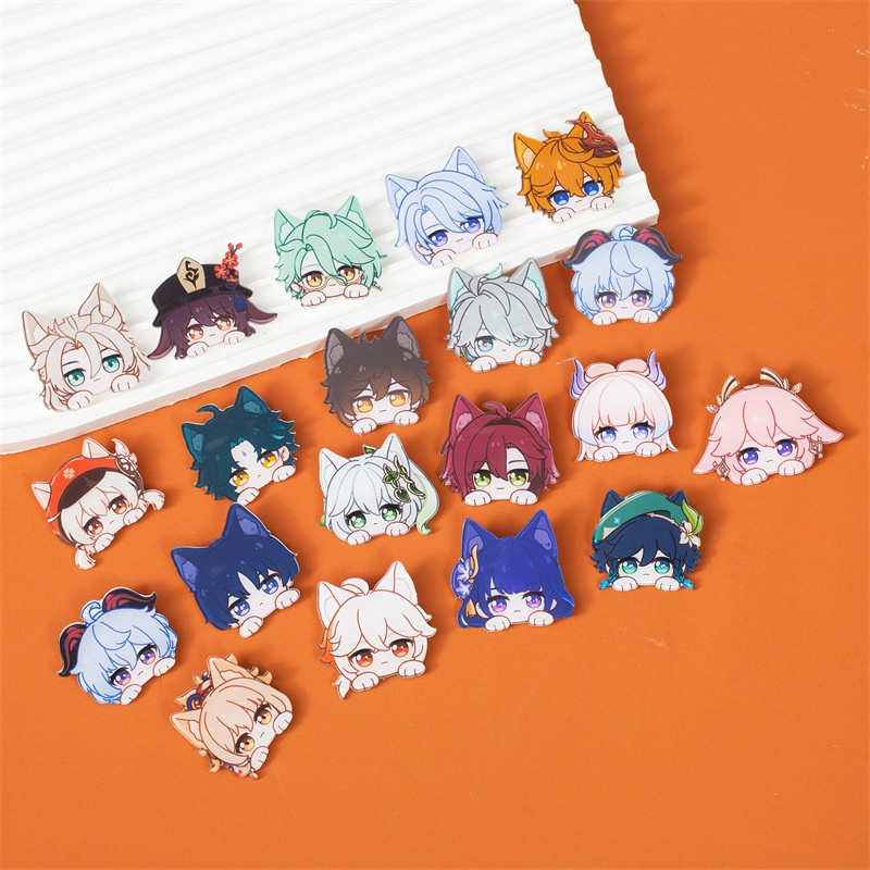 Acrylic Brooch Genshin Impact Q Edition Anime Game Derivative Badge Cartoon Cute Schoolbag Small Pendant Decorations