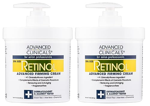 Advanced Clinicals Retinol Cream Face Moisturizer & Body Cream | Crepey Skin Care Treatment | Fragrance Free Retinol Body Lotion Targets Look Of Crepe Skin, Wrinkles, & Sagging Skin, 16 Oz (2-Pack)