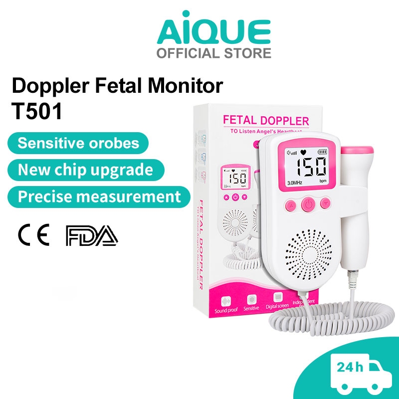 AIQUE Fetal Doppler Heart Rate Monitor for Baby Pregnancy Heartbeat Detector LCD Backlight Pulse Meter No Radiation Stethoscop T501