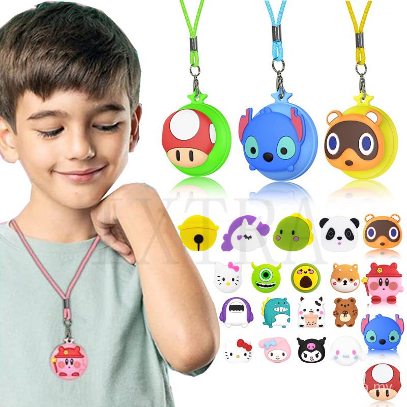 AirTag Necklace for Kids, AirTag Holder for Kids Cute Cartoon Adjustable Length Anti-Lost Hidden Silicone Apple Airtag Protective Case Accessories for Child Teen Adults