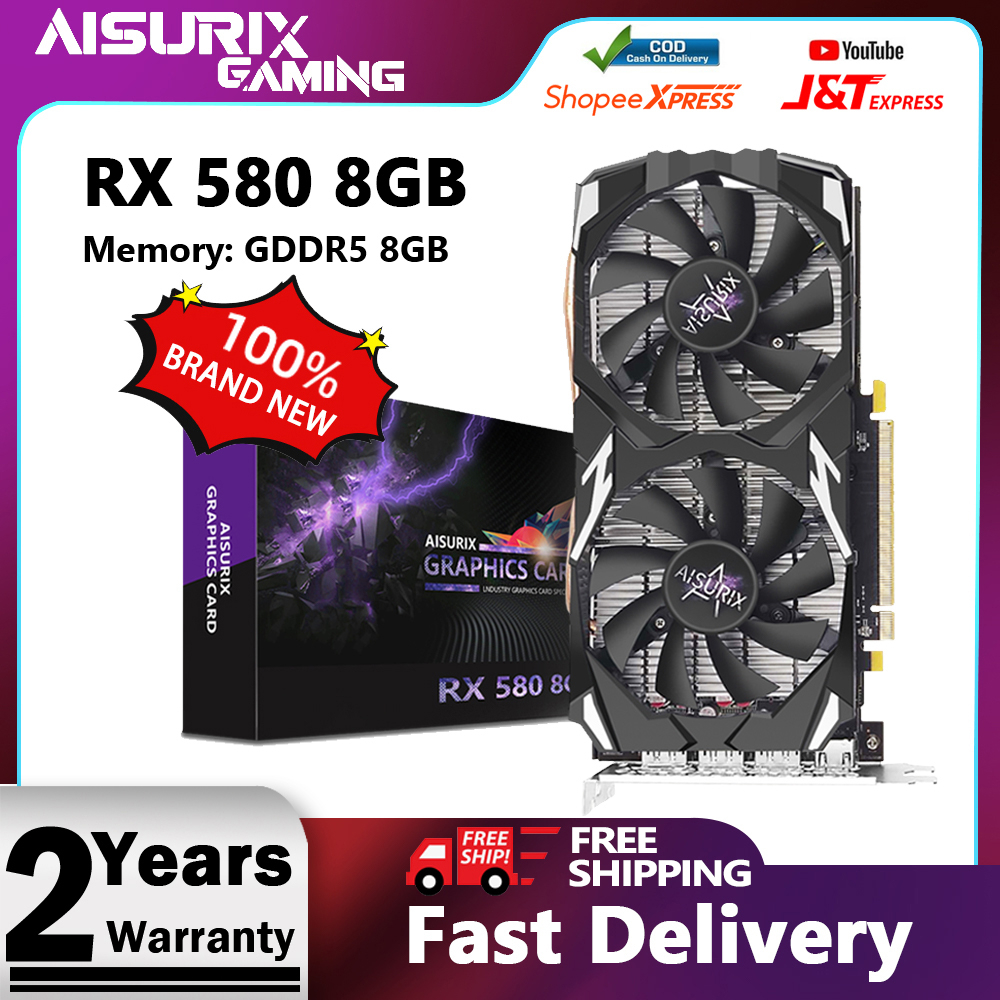 AISURIX Brand New Graphics Card RX 580 8GB AMD Radeon Computer GPU Video Card For Gaming Work Office