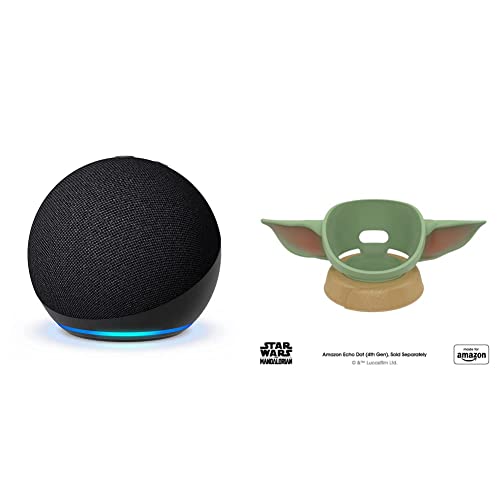 All-New Echo Dot (5th Gen, 2022 release) | Charcoal, with Made for Amazon, featuring The Mandalorian Baby Grogu ™-inspired Stand