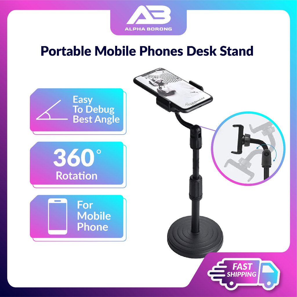 Alpha Borong Stable Phone Holder Stand Adjustable Portable Mobile Phones Tablets Desk Stand 360 Rotation