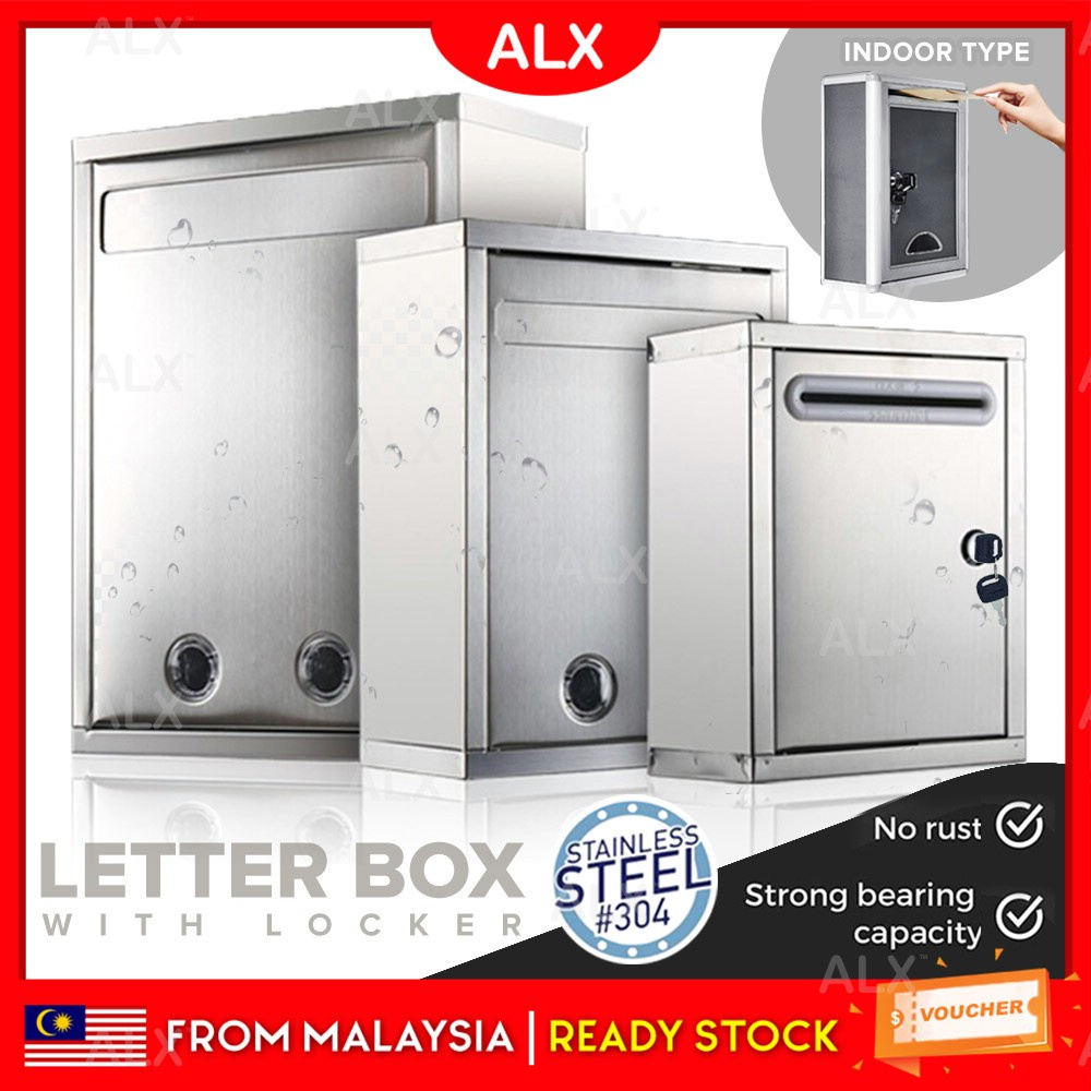 ALX 304 Stainless Steel Letter Box Home Mailbox Waterproof Box Key Mailbox Locker Post Newspaper Office Pos Peti Surat信箱