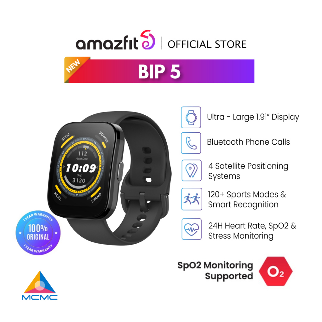 Amazfit Bip 5 Smart Watch with Ultra Big Screen & GPS, A Huge Choice of Apps and Games Smartwatch, Bluetooth Phone Call