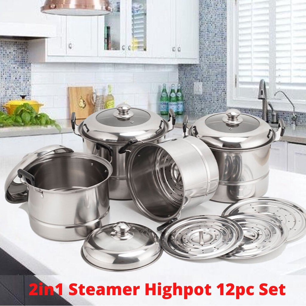 amazing shop Periuk Set 12pc/Pengukus/Stainless Steel Pot/Steamer Pot/Periuk kukus/Cookware/Kitchen Ware/Alat Dap