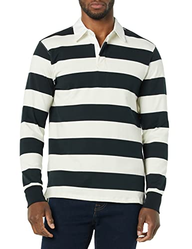 Amazon Aware Men's Organic Cotton Long Sleeve Rugby Top, Black/White, Stripe, Large