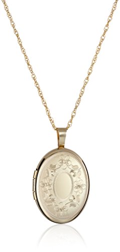 Amazon Collection 14k Gold-Filled with Floral Design and Center Signet Oval Hand Engraved Locket Necklace, 18"