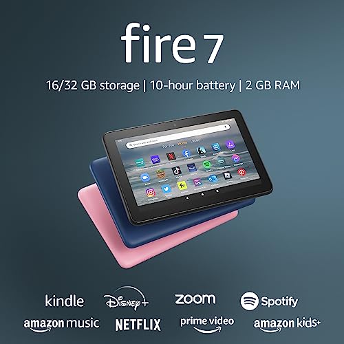 Amazon Fire 7 tablet, 7” display, 16 GB, 10 hours battery life, light and portable for entertainment at home or on-the-go, (2022 release), Black