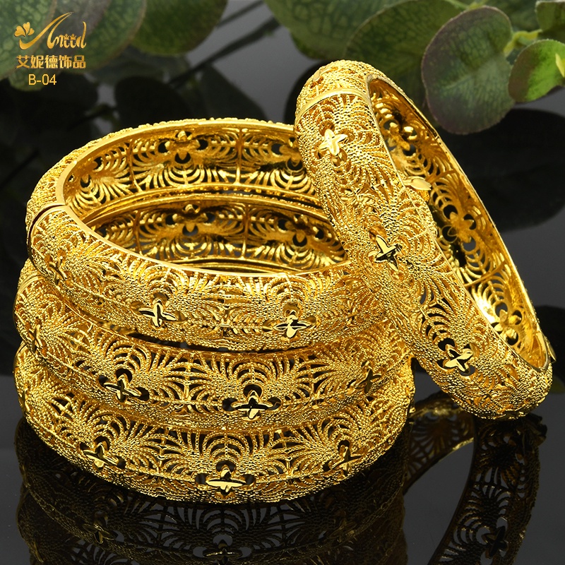 ANIID Dubai 24K Gold Plated Bracelets For Women Luxury Jewelry Designers Indian Bangles African Arabic Wholesale Wedding Bridal