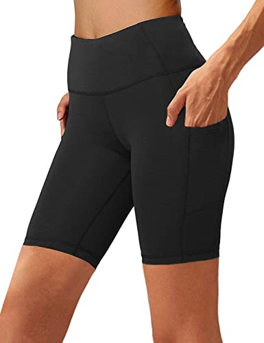 Aoliks Women's High Waist Yoga Short Side Pocket Workout Tummy Control Bike Shorts Running Exercise Spandex Leggings (Black, S)