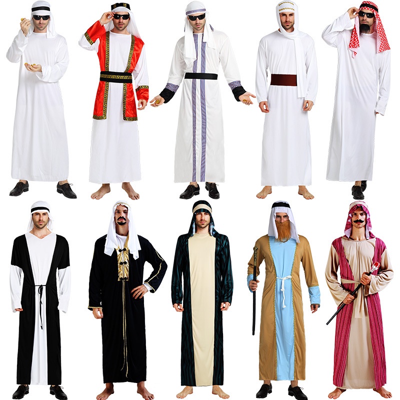 Arabic Clothing Muslim Costumes Adult Men Arab King Dubai Prince Cosplay Robe Carnival Masquerade Party Arab Prince Chief Boys