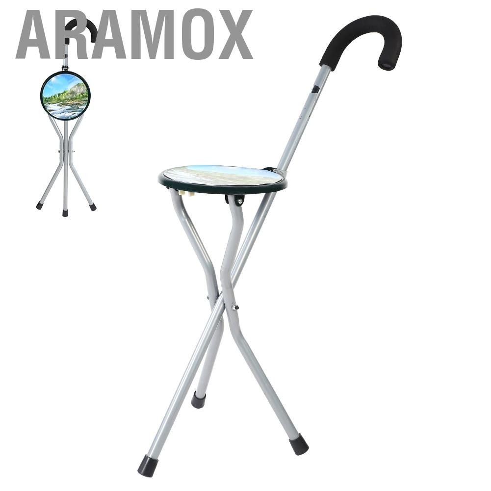 Aramox Walking Canes Easy To Fold Comfortable Handle Firm Iron Material Non Slip Foot 34.6in Stick Stool Cane for Old People Traveling