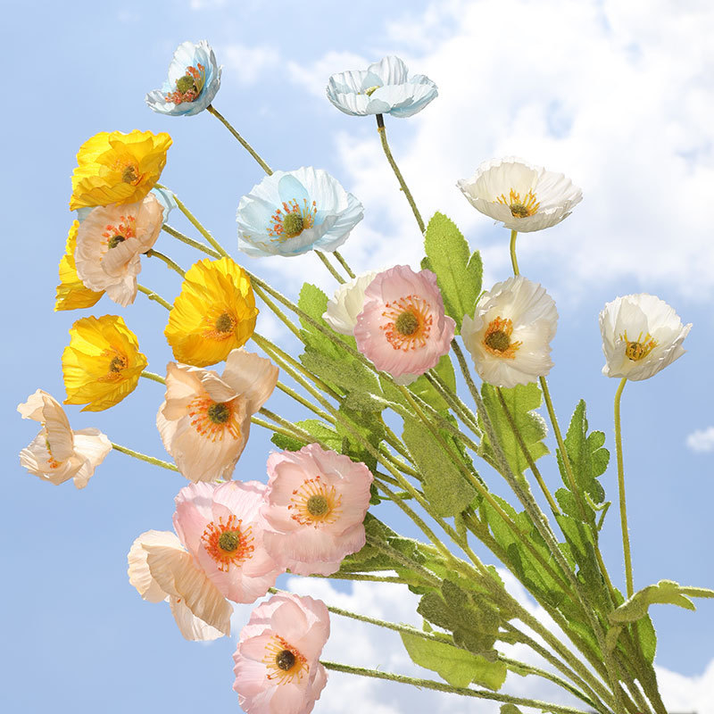 Artificial Flowers Simulation Poppies Gorgeous Silk Artificial Papaver Flocky Stem Wedding Holiday Bridal Bouquet