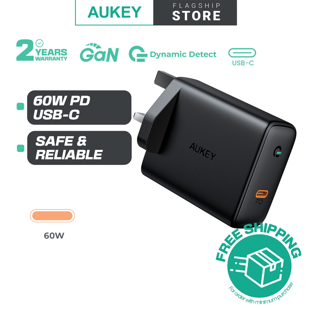 Aukey PA-D4 Focus USB-C Power Delivery Charger with GaN Power Tech (60W)