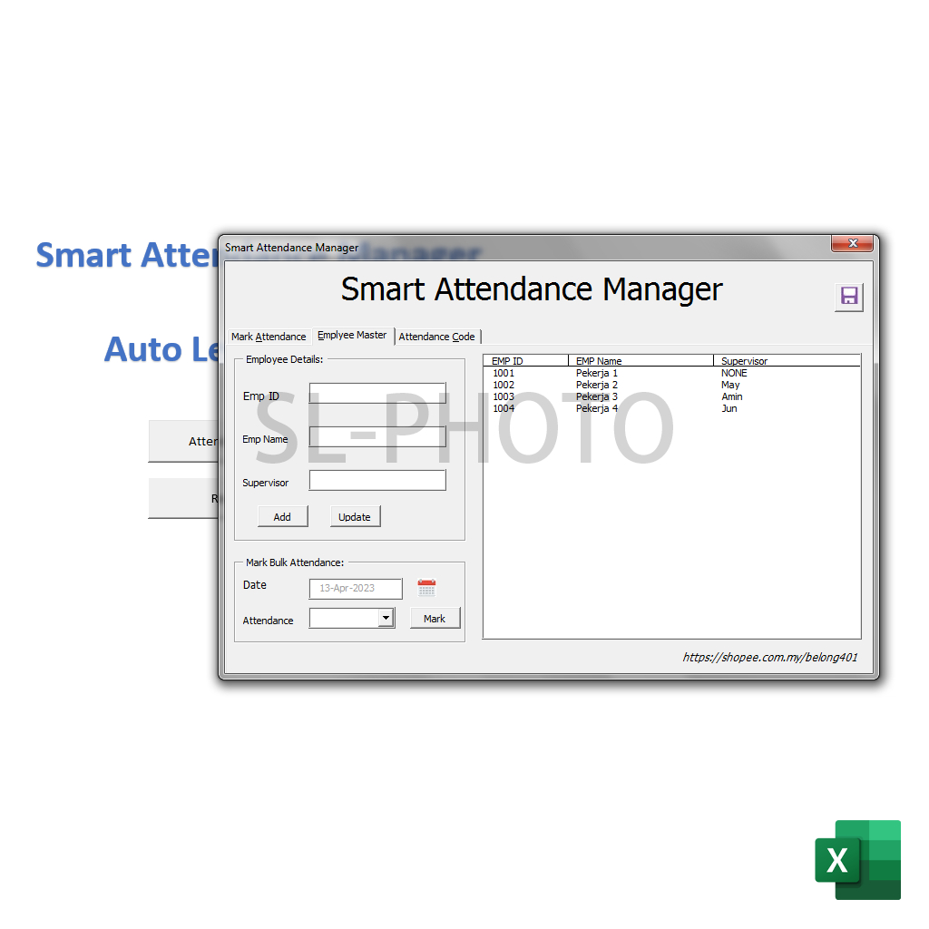 Auto Employee Smart Attendance Manager & Leave Tracker Full Edition Excel / NOT SUPPORT PHONE & TAB !!!