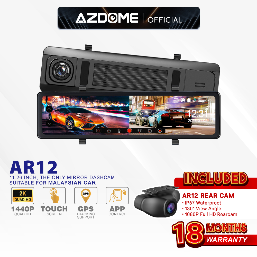 AZDOME AR12 1440P/2K Quad HD Rear Mirror Front & Rear DashCam Night Vision Car Camera Driving Recorder