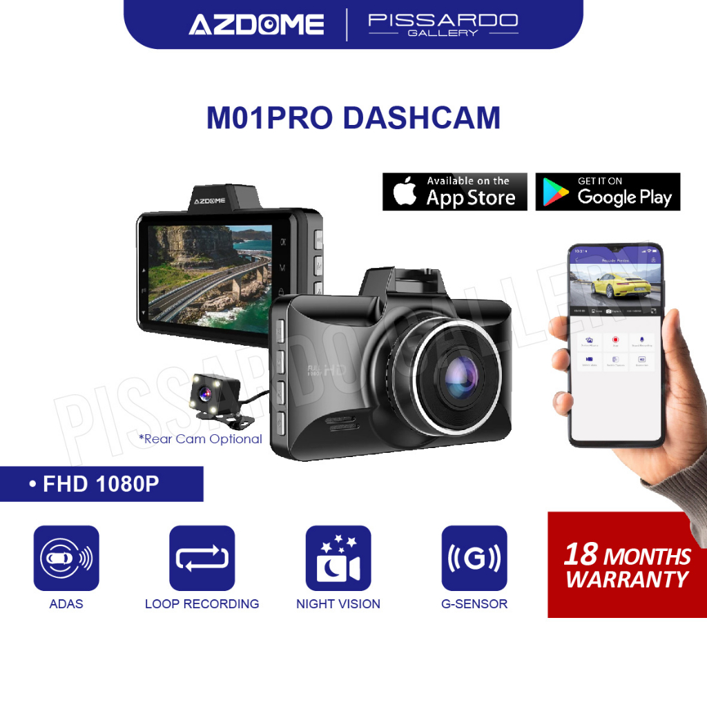 【AZDOME】M01PRO 1080P Full HD Dual Channel Front & Rear DashCam Night Vision ADAS Car Camera Driving Recorder