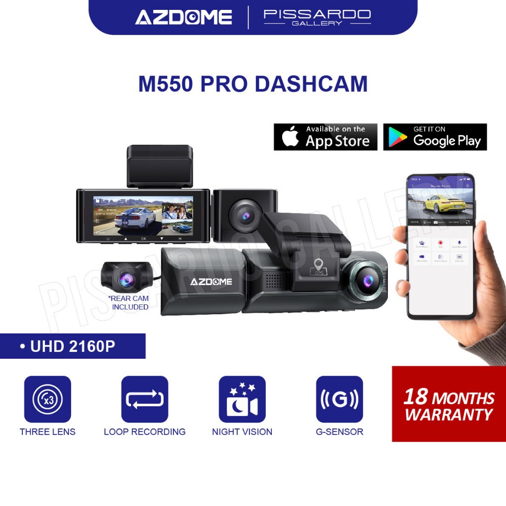 【AZDOME】M550 PRO 2160P/4K Ultra HD 3 Channel Front & Rear DashCam Night Vision App Control Car Camera Driving Recorder