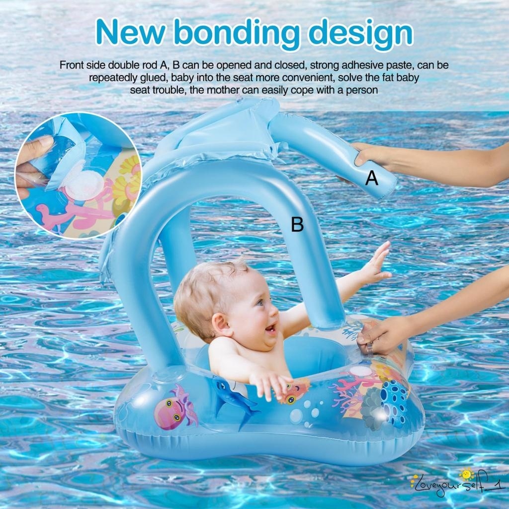 Baby Boat Swim Float with Sun Canopy Toddler Inflatable Swim Ring Floaties Pool Toys for 1-6Y Float Seat Kids