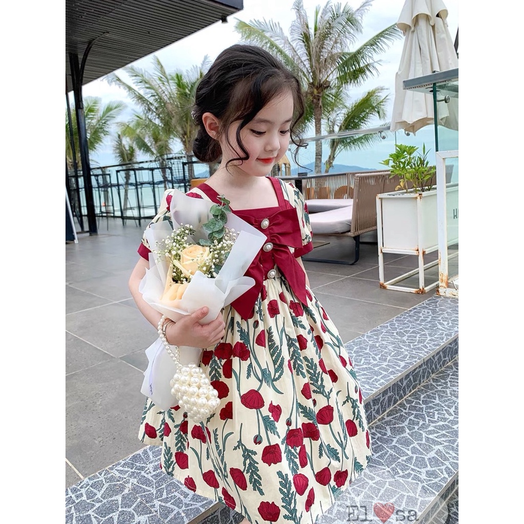 Baby girl dress - Lovely Red Rose Dress With Chest Bow For 1-8 Years Old