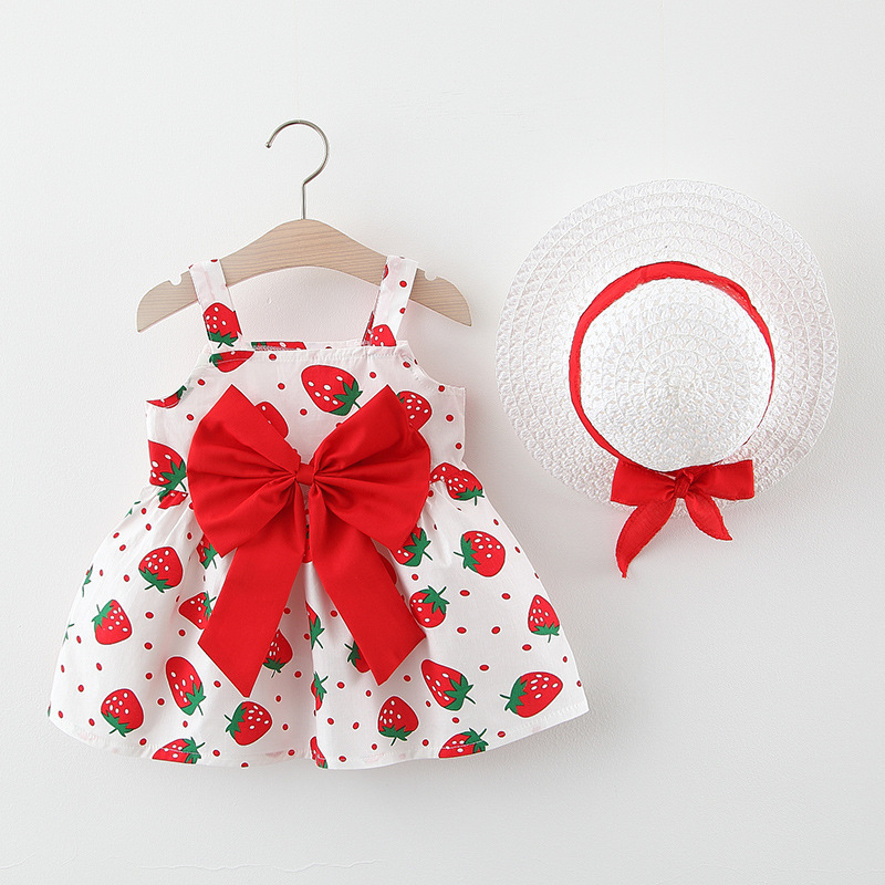 Baby Girl Dress Cute Strawberry Printed Princess Dress Red Fashion Children's One Year Old Birthday Dress Baby Girl Clothes