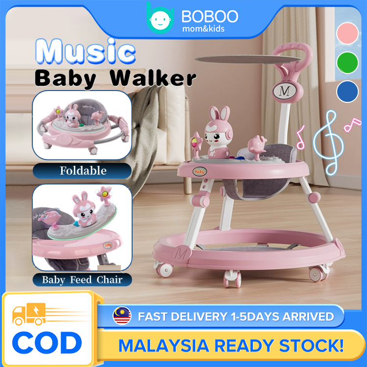 Baby Walker Foldable with Music Sound Height Adjustable Safety Learning Walker with Handle and Foot Pad Baby Gear 嬰兒學步車