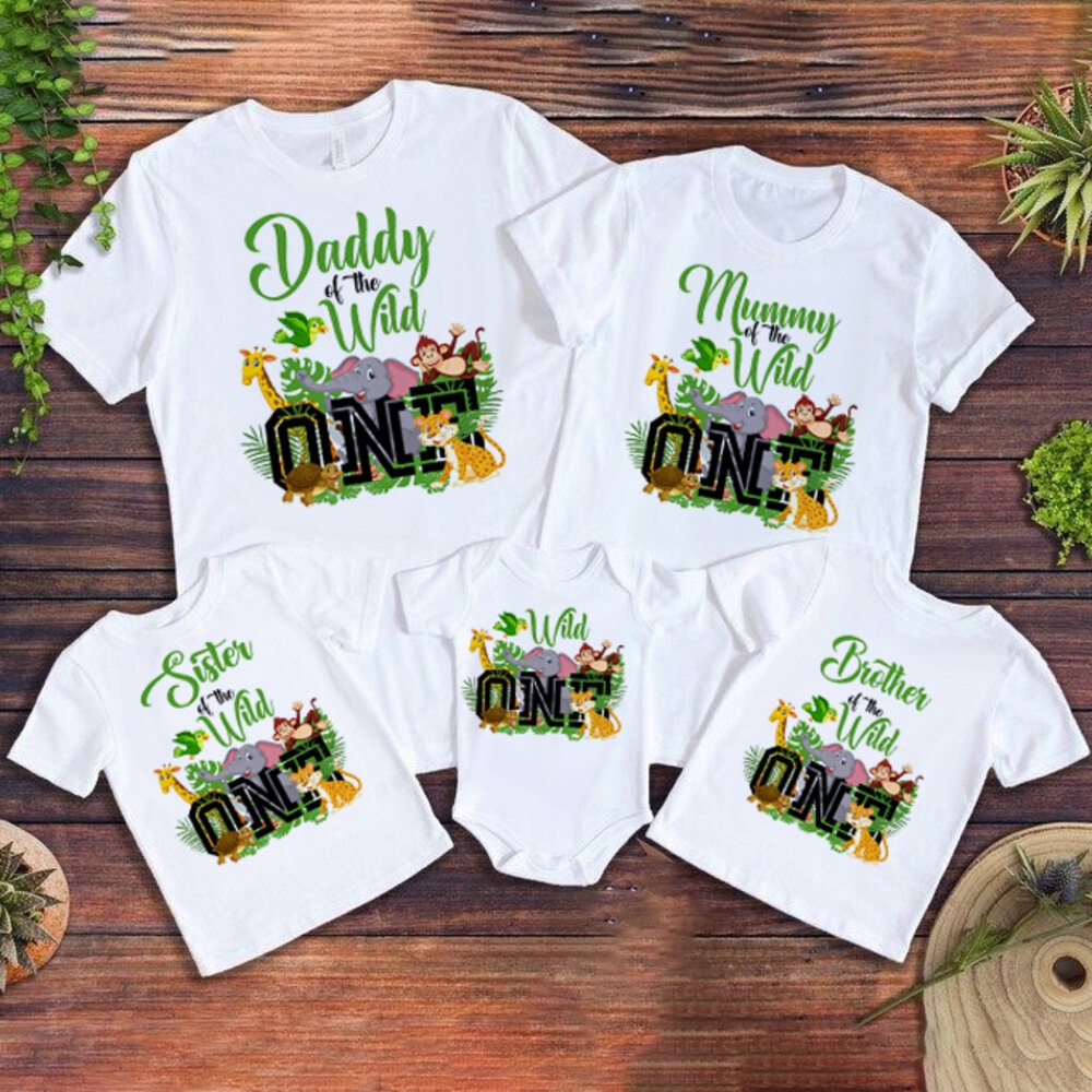 Baby Wild One Family Matching Outfit Jungle Party Daddy Mommy Sister Brother Baby Look Clothes T-shirt One Birthday Family Shirt Top Gift