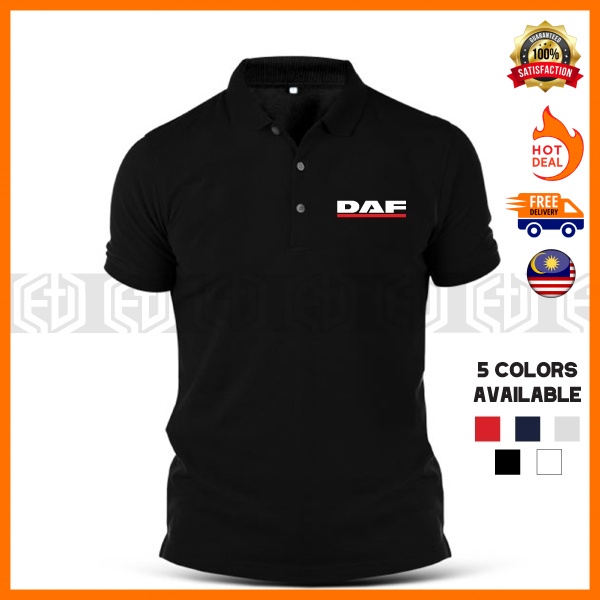 Baju Embroidery DAF Trucks Lorry Driver Cotton Polo T Shirt T-Shirt Shirts Casual Kolar Unisex Pakaian Murah Tshirt