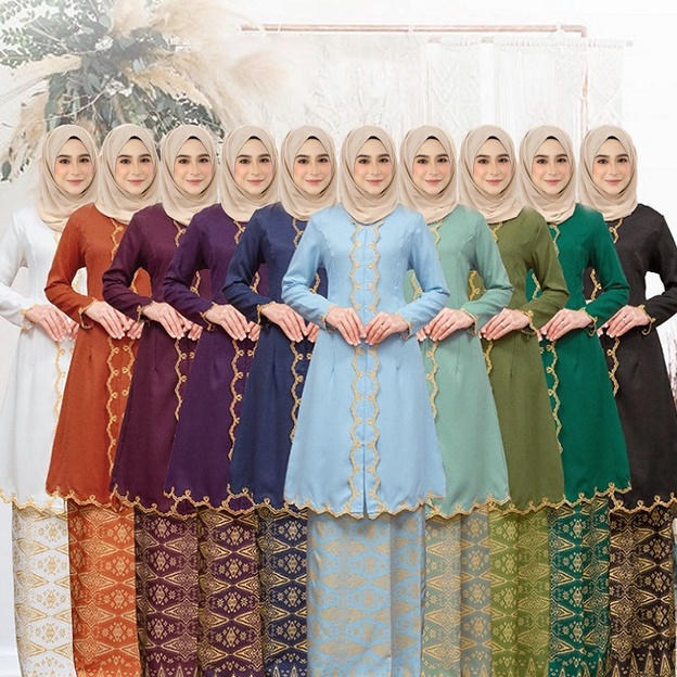 Baju Kebarung Labuh Modern Nikah/Tunang Kebaya Batik Sulam Ironless Nikah Kurung BAJU RAYA 2024 KEBARUNG SONGKET TABUR