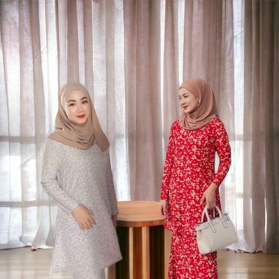 Baju Kurung Floral Kecil Design Satu Set Ready Stock Clothing