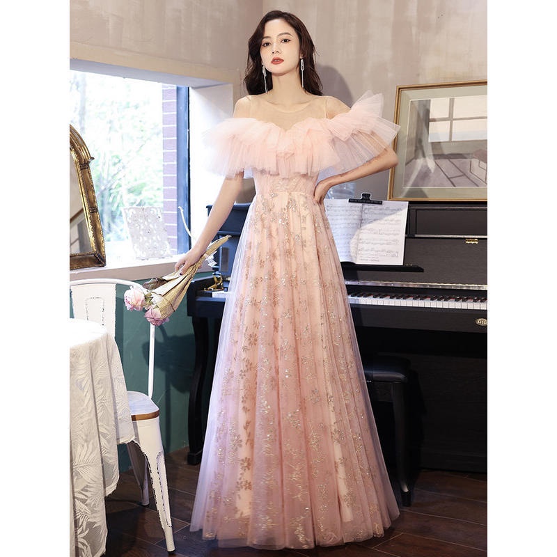 Banquet Evening Dress Elegant New Model Host Student Show Bridesmaid Slim Fashion Long Pink Dress