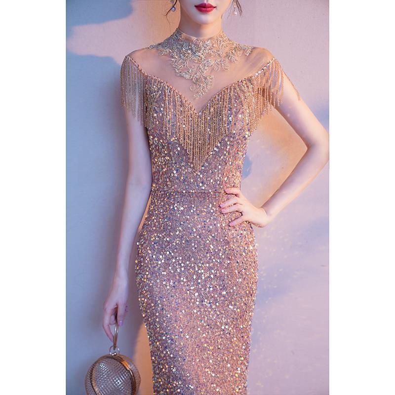 Banquet Evening Dresses New Elegant Sequins Host Models Show Slim Fashion Long Party Dresses