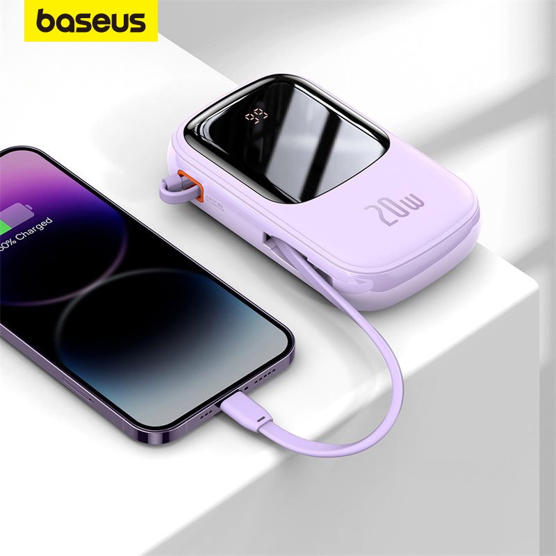 Baseus Power Bank 20000mAh PD Fast Charging Powerbank Built in Cables Portable Charger External Battery Pack For Phone