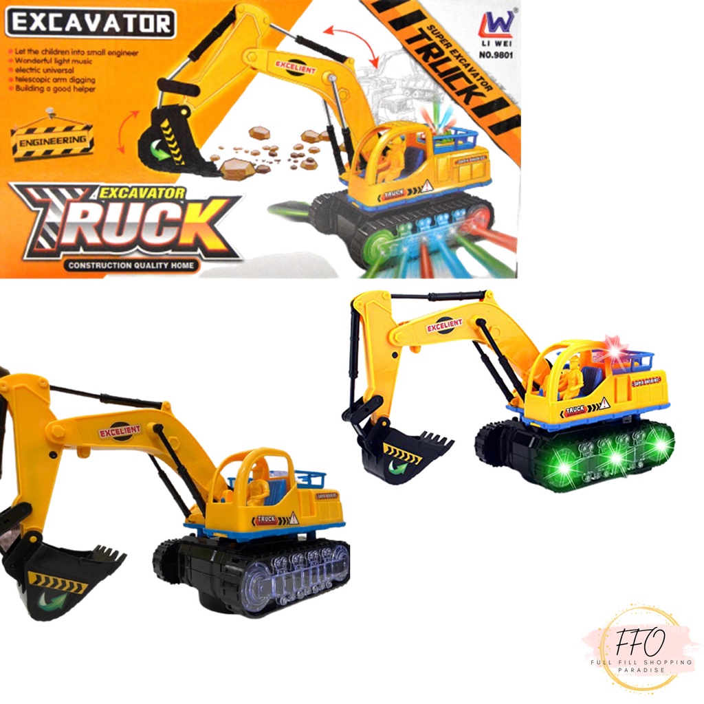 Battery Operated Excavator Truck w/ Cool Flashing Lights, Sound - Battery Operated Toys Engineering Electric Toys