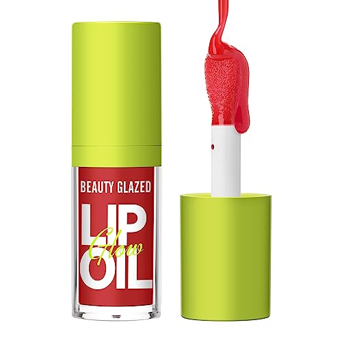 Beauty Glazed Big Brush Head Lip Oil, Ultra-Hydrating & Nourishing, Smooth Glossy Finish Lip Glow Oil, Shiny and Vegan Tinted Lip Gloss, Non-Sticky Formula (104# LOVE, 1)